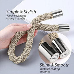 6 Pack Magnetic Curtain Tiebacks Modern Simple Style Drape Tie Backs Convenient Decorative Weave Rope Curtain Holdbacks(Khaki) - thumbnail 3