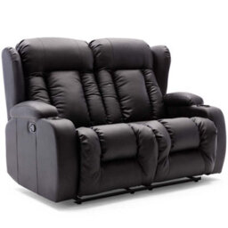 More4Homes Caesar Manual Recliner Bonded Leather 1+2 Seater Sofa Set (Black) - thumbnail 2