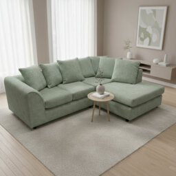 Abakus Direct Jumbo Chenille Corner Sofa In Sage Green Right Facing With Plush Chaise Extension - thumbnail 4