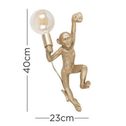 Valuelights Monkey Animal Quirky Modern Gold Wall Light - thumbnail 5