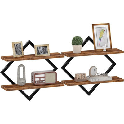 Brown 2Pcs Wooden Floating Shelves W/ Brackets - image 1