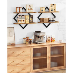 Brown 2Pcs Wooden Floating Shelves W/ Brackets - thumbnail 4