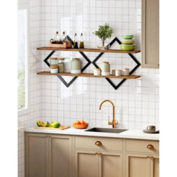 Brown 2Pcs Wooden Floating Shelves W/ Brackets - thumbnail 5