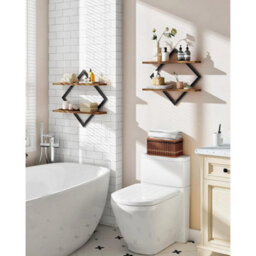 Brown 2Pcs Wooden Floating Shelves W/ Brackets - thumbnail 6