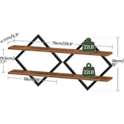 Brown 2Pcs Wooden Floating Shelves W/ Brackets - thumbnail 2