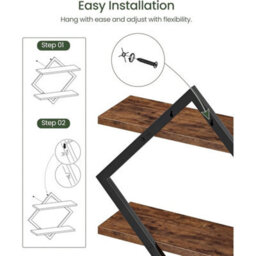 Brown 2Pcs Wooden Floating Shelves W/ Brackets - thumbnail 3