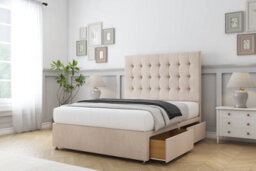 "Sloomy Alabama Sand Naples Divan Bed With Mattress No Drawers With 26"" Strutted Headboard 4' Small Double" - thumbnail 3