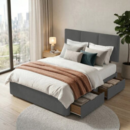 Adore Designs Alton Plush Velvet Divan Bed, Headboard & Mattress - 4Ft Small Double - Grey - 4 Drawers - thumbnail 2