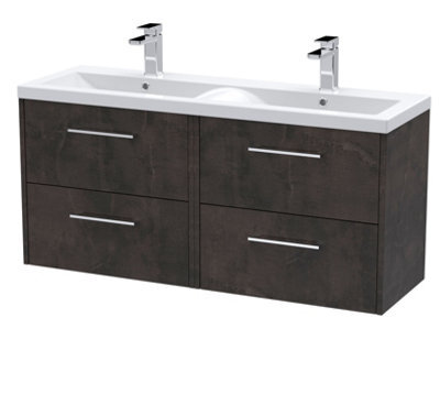 Balterley Winshill Contemporary 4 Drawer Wall Hung Vanity Unit With Double Basin, Metallic Slate, 1200mm - image 1