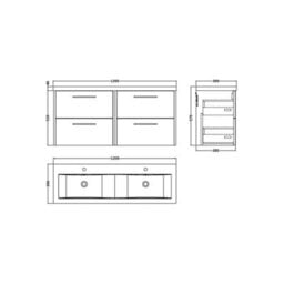 Balterley Winshill Contemporary 4 Drawer Wall Hung Vanity Unit With Double Basin, Metallic Slate, 1200mm - thumbnail 5