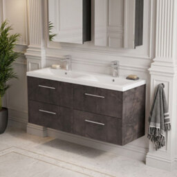 Balterley Winshill Contemporary 4 Drawer Wall Hung Vanity Unit With Double Basin, Metallic Slate, 1200mm - thumbnail 3
