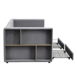 Abrihome Upholstered Bed, 90X190Cm, Daybed Sofa Bed, Velvet Sofa Bed With Side Storage & 2 Wheeled Drawers, Easy Assembly, Velvet, Grey - thumbnail 6