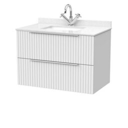 Balterley Callingwood Contemporary Wall Hung 2 Drawer Vanity Unit With Marble Worktop With Basin , 800mm, Matt White - thumbnail 1