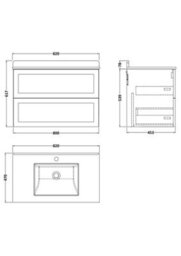 Balterley Callingwood Contemporary Wall Hung 2 Drawer Vanity Unit With Marble Worktop With Basin , 800mm, Matt White - thumbnail 2