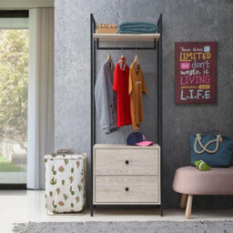 Timber Art Design Zahra Bedroom Open Wardrobe 2 Drawers Ash Oak Furniture Storage Cupboard - thumbnail 1