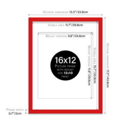 "16X12"" Red Frame With Mount For 12X10"" Pictures 20mm Slim Edge Portrait And Landscape Display With Wall Hooks" - thumbnail 2