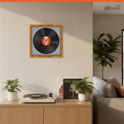 "16X16"" Rustic Oak Modern Vinyl Record Frame With Silver Mount For 12 Inch Lp Disc - Ak Frames" - thumbnail 5