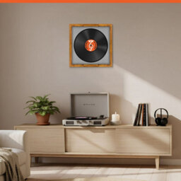 "16X16"" Rustic Oak Modern Vinyl Record Frame With Silver Mount For 12 Inch Lp Disc - Ak Frames" - thumbnail 8