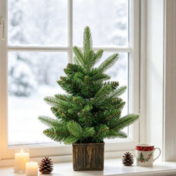 CLEFFNS Tabletop Small Christmas Tree 45Cm Unlit Christmas Tree With Base For Christmas Table Center Piece Beautiful Miniature Pine - thumbnail 7