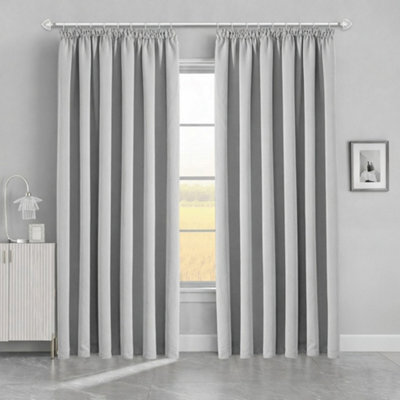 Bedlooms Blackout Curtains Thermal Insulated Pencil Pleat Light Grey Large Window Curtain (Pair) 90 X 72 Inches With Tie Backs - image 1