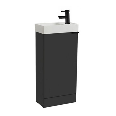 Homestylestore 400mm Black Grey Floorstanding Bathroom Vanity Unit And Black Finger Pull Handle - image 1