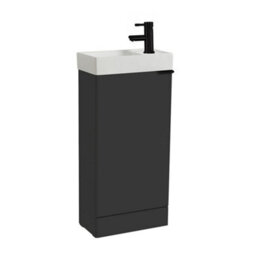 Homestylestore 400mm Black Grey Floorstanding Bathroom Vanity Unit And Black Finger Pull Handle - thumbnail 1