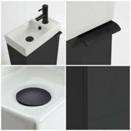 Homestylestore 400mm Black Grey Floorstanding Bathroom Vanity Unit And Black Finger Pull Handle - thumbnail 2
