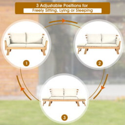 Costway Outdoor Daybed Patio Convertible Couch Sofa Wood Folding Chaise Lounge-Beige - thumbnail 7