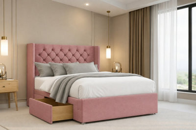 "Nexus Windsor Plush Divan, Pink, 54"" Winged Hb, 2 Drawers Foot-End, Open Coil Mattress, King" - image 1