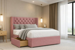 "Nexus Windsor Plush Divan, Pink, 54"" Winged Hb, 2 Drawers Foot-End, Open Coil Mattress, King" - thumbnail 1