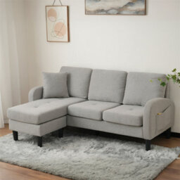 Abrihome L-Shaped Corner Sofa With Chaise Lounge (166X118X77Cm), Grey 3-Seater Sofa In Breathable Cotton-Linen Fabric For Living Rooms