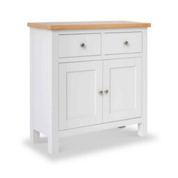 Farro White Mini Sideboard Fully Assembled - Painted With Oak Top By Roseland Furniture - thumbnail 1