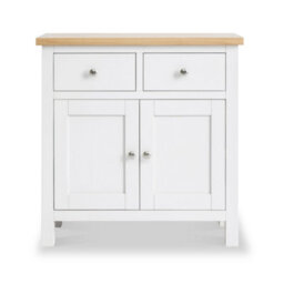 Farro White Mini Sideboard Fully Assembled - Painted With Oak Top By Roseland Furniture - thumbnail 3