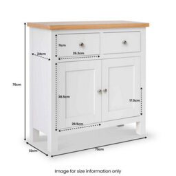 Farro White Mini Sideboard Fully Assembled - Painted With Oak Top By Roseland Furniture - thumbnail 5