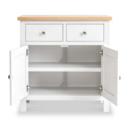 Farro White Mini Sideboard Fully Assembled - Painted With Oak Top By Roseland Furniture - thumbnail 4