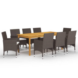 Walplus 9 Piece Garden Outdoor Dining Set Suitable For Backyard, Patio With Cushions Brown - thumbnail 1