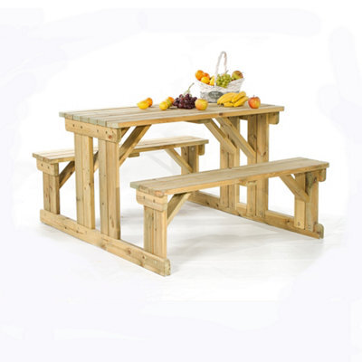 Leisurebench Guernsey 6 Seat Easy Access Walk-In Picnic Table 140Cm - Green Pine - image 1