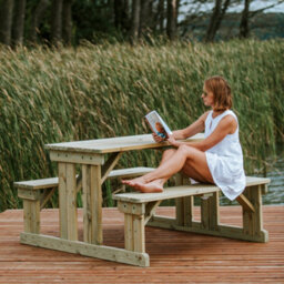 Leisurebench Guernsey 6 Seat Easy Access Walk-In Picnic Table 140Cm - Green Pine - thumbnail 6