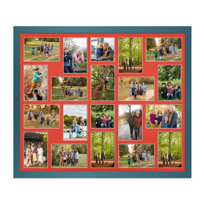 AK Frames 80X70Cm Navy Blue Modern Multi Photo Frame With Poppy Red Mount - Holds 20 Apertures (18X) 6X4, (2X) 4X4 Photos - image 1