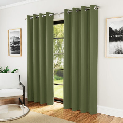 Enhanced Living Nightfall Plain Supersoft Olive Green Thermal Blockout Eyelet Curtains (Pair) - 90 X 90 Inch (229 X 229Cm) - image 1