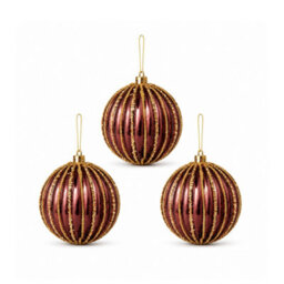Melody Maison Set Of 3 Red Glitter Striped Reeded Hanging Christmas Baubles - 8Cm - thumbnail 7