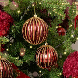 Melody Maison Set Of 3 Red Glitter Striped Reeded Hanging Christmas Baubles - 8Cm - thumbnail 3