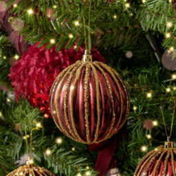 Melody Maison Set Of 3 Red Glitter Striped Reeded Hanging Christmas Baubles - 8Cm - thumbnail 2