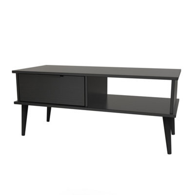 Hong Kong Ready Assembled Matt Black 1 Drawer Small Coffee Table (H)455mm (W)905mm (D)395mm - image 1