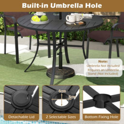 Costway Patio Dining Table 108Cm Round Metal Slat Bistro Table With Umbrella Hole - thumbnail 9