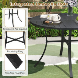 Costway Patio Dining Table 108Cm Round Metal Slat Bistro Table With Umbrella Hole - thumbnail 6