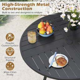 Costway Patio Dining Table 108Cm Round Metal Slat Bistro Table With Umbrella Hole - thumbnail 5