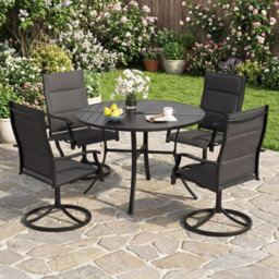 Costway Patio Dining Table 108Cm Round Metal Slat Bistro Table With Umbrella Hole - thumbnail 8
