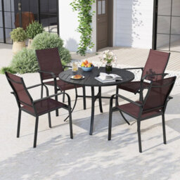 Costway Patio Dining Table 108Cm Round Metal Slat Bistro Table With Umbrella Hole - thumbnail 7