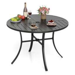 Costway Patio Dining Table 108Cm Round Metal Slat Bistro Table With Umbrella Hole - thumbnail 1